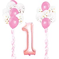 KUNGYO Decoraciones de Fiesta de Cumpleaños para Adultos y Niños- Oro Rosa Gigante Número 1 y Estrella de Helio Globos…